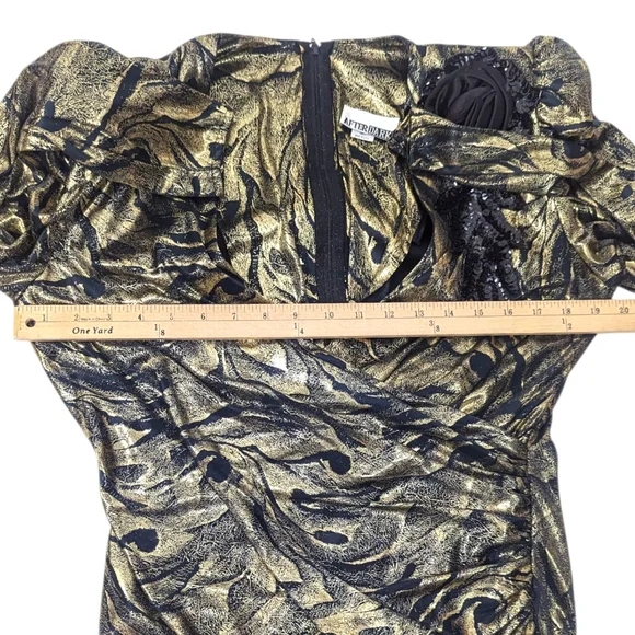 Vintage 80s Metallic Gold Party Dress Cocktail Party Evening Glam Disco Medium - Picture 7 of 10